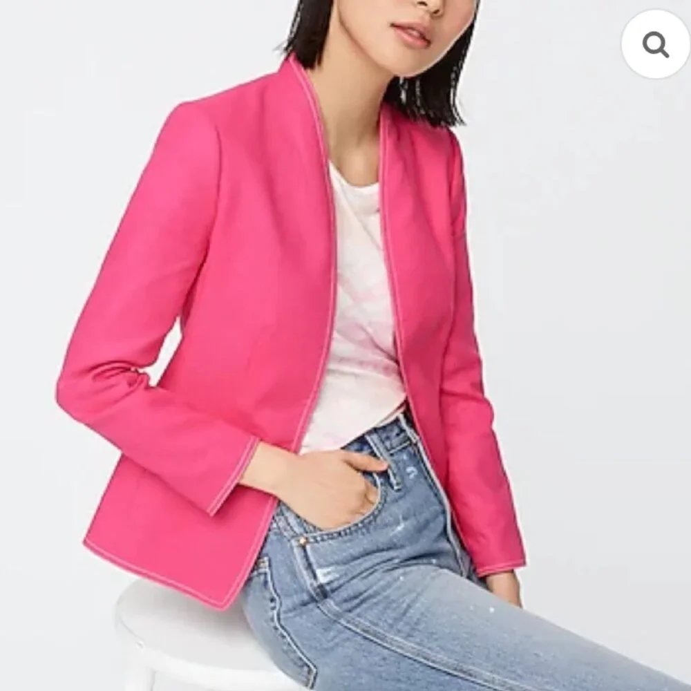 J. Crew Going-Out Blazer in Stretch Linen Fuschia Pink Size 12 - Picture 2 of 10